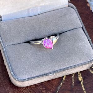 Vintage Pink Simulated Opal Ring in Size 8 Sterling Silver fairy